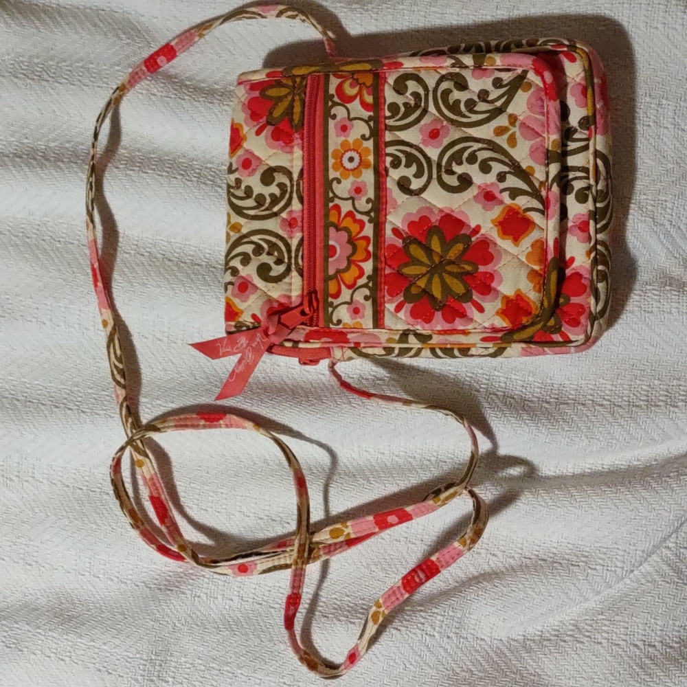Vera Bradley Pink Retired Folkloric Floral Small Flap Crossbody Purse